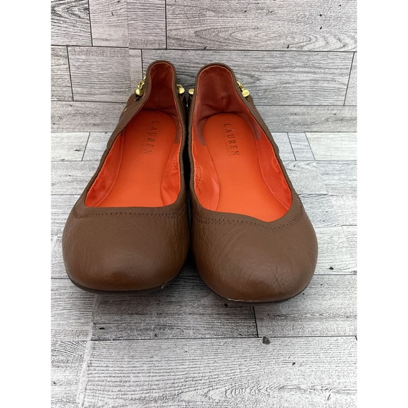 Lauren Ralph Lauren Shoes Womens Size 10B Brown Leather Ballet Flats Gold Chain - Picture 2 of 11